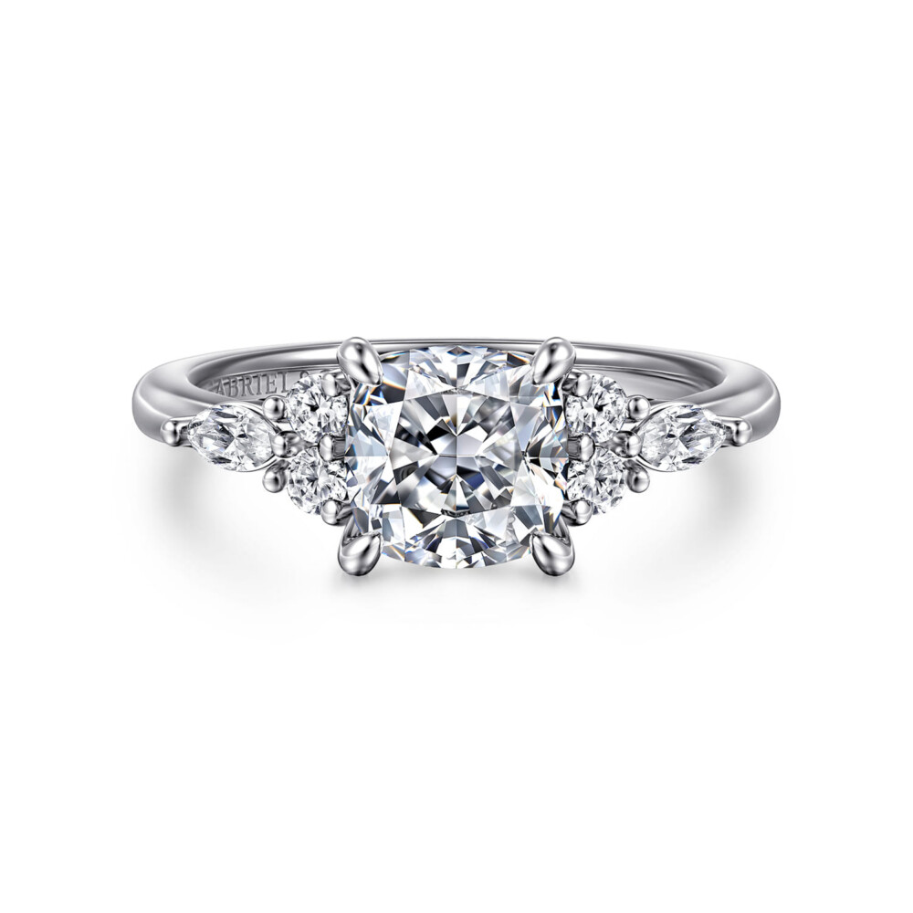 Avah – Platinum Cushion Cut Diamond Cluster Engagement Ring