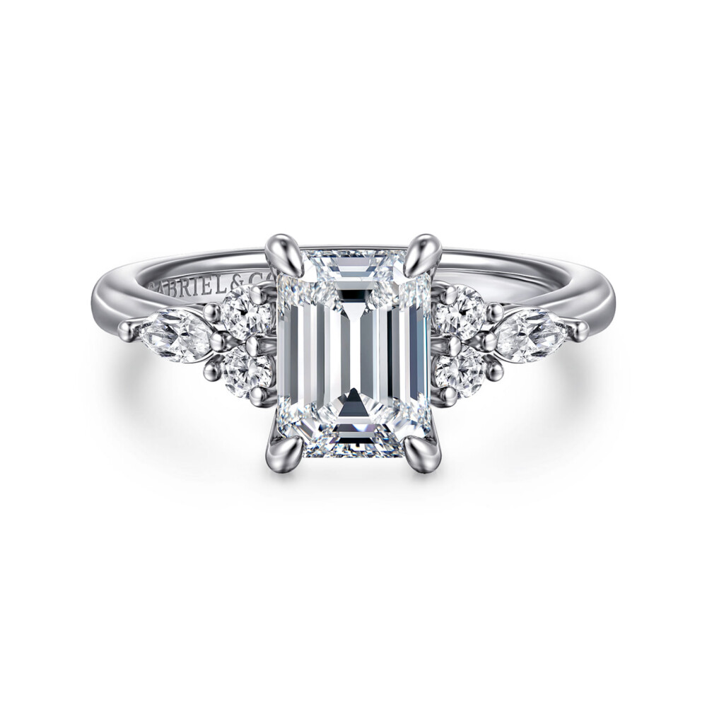 Avah – Platinum Emerald Cut Diamond Cluster Engagement Ring