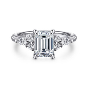 Avah – Platinum Emerald Cut Diamond Cluster Engagement Ring