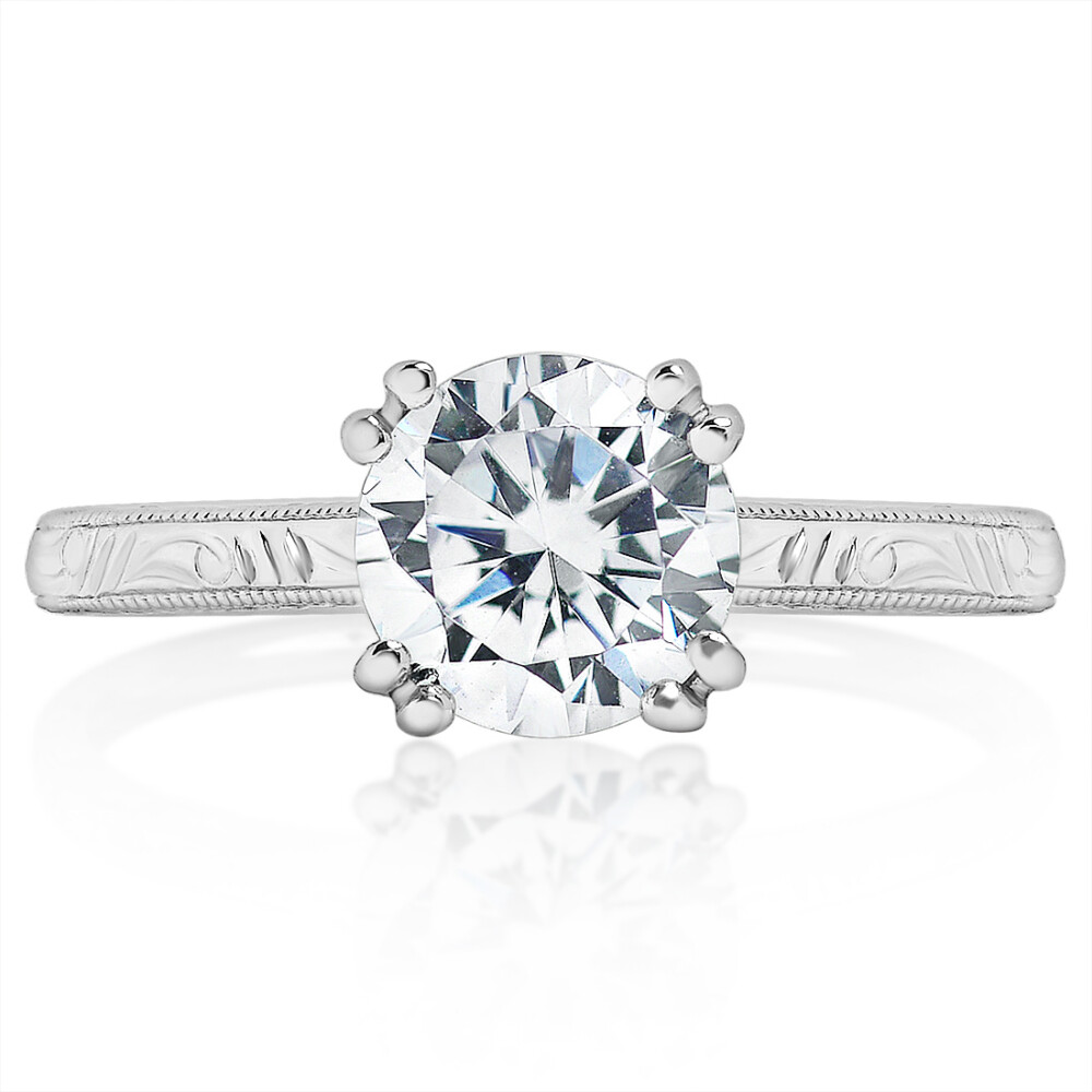 Round Diamond Milgrain and Engraved Engagement Ring