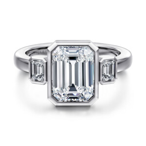 Nelle – 14K White Gold Emerald Cut Three Stone Diamond Engagement Ring