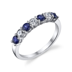 Double Shared Prong Sapphire and Diamond Halfway Band