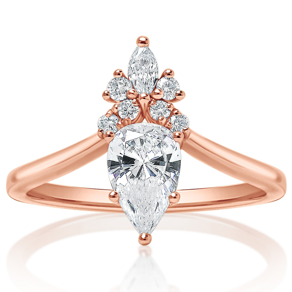 Pear Diamond Curved Band Cluster Ring