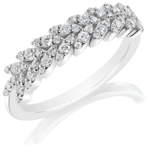 Halfway Studded Leaf Pattern Wedding Band