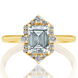 Emerald Diamond Hexagonal Halo Engagement Ring