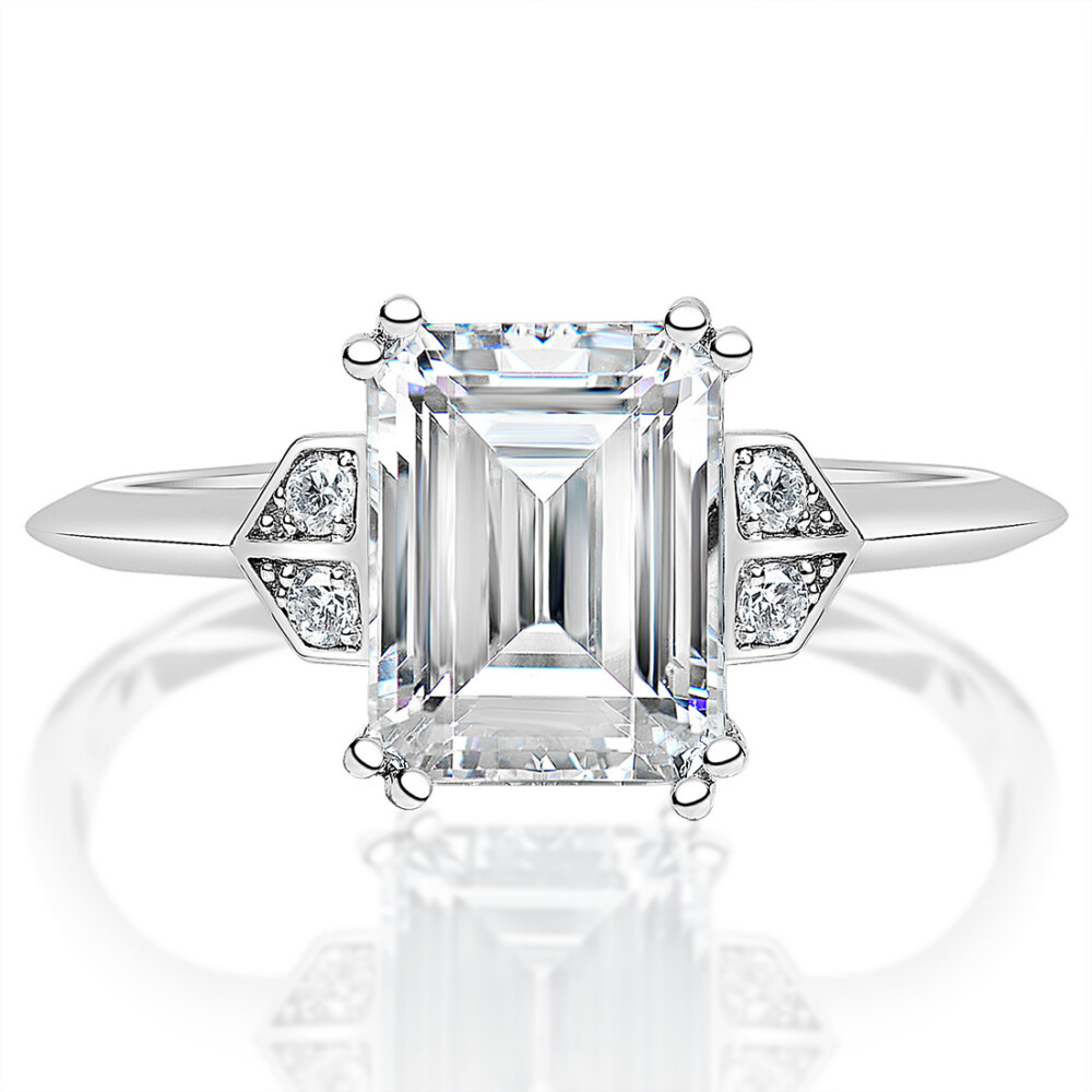 Emerald Diamond Sharpened Edge Engagement Ring