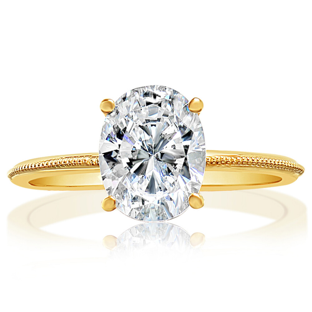 Oval Solitaire Milgrain Band Engagement Ring