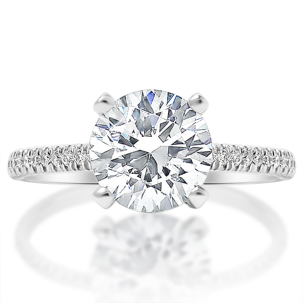 Round Diamond Hidden Halo and Prong Engagement Ring