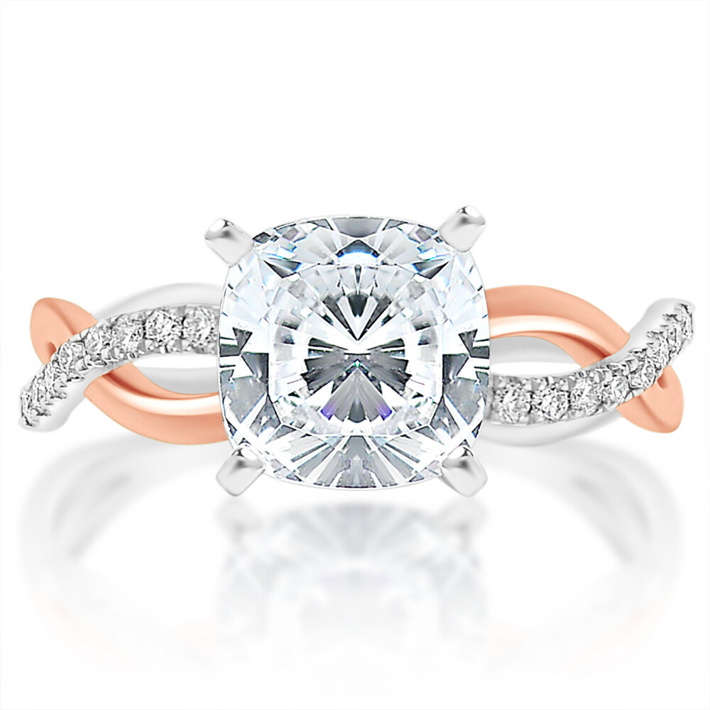 Cushion Diamond Two Tone Twisted Band Engagement Ring