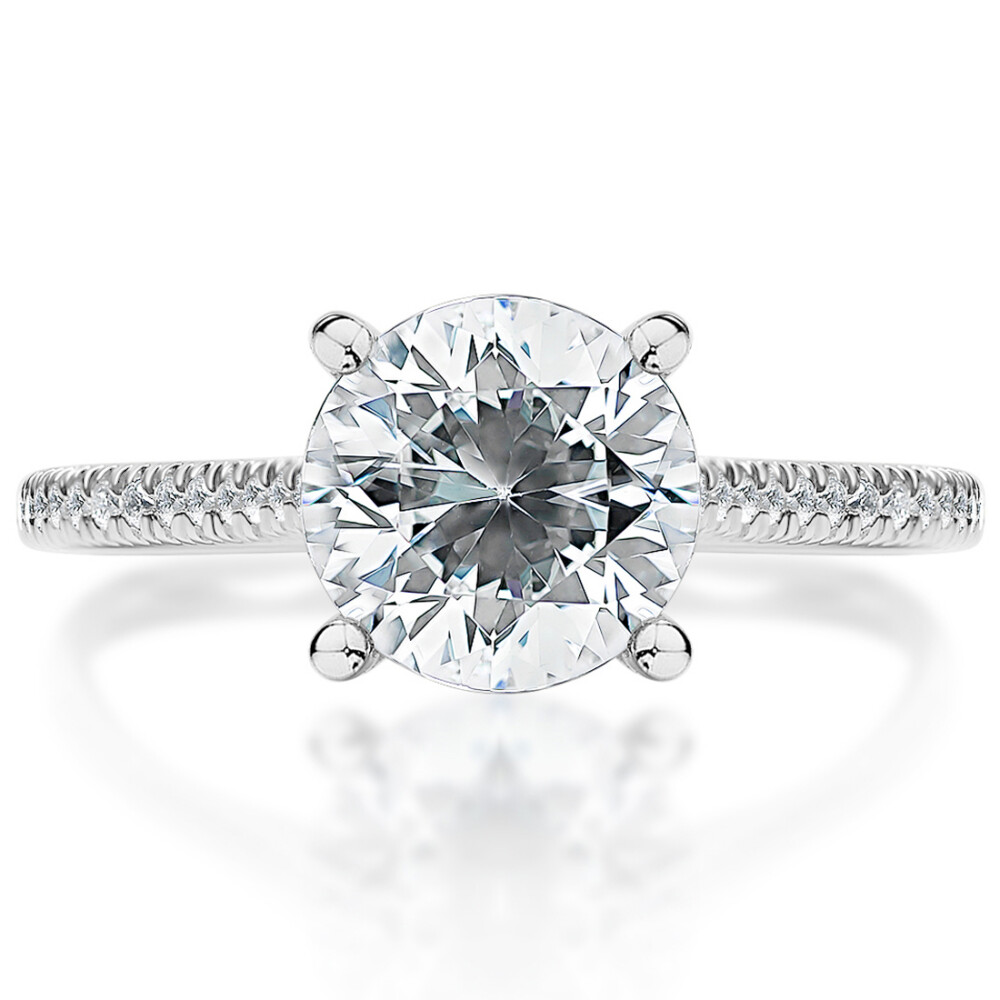 Round Diamond Hidden Halo Diamond Prong Engagement Ring