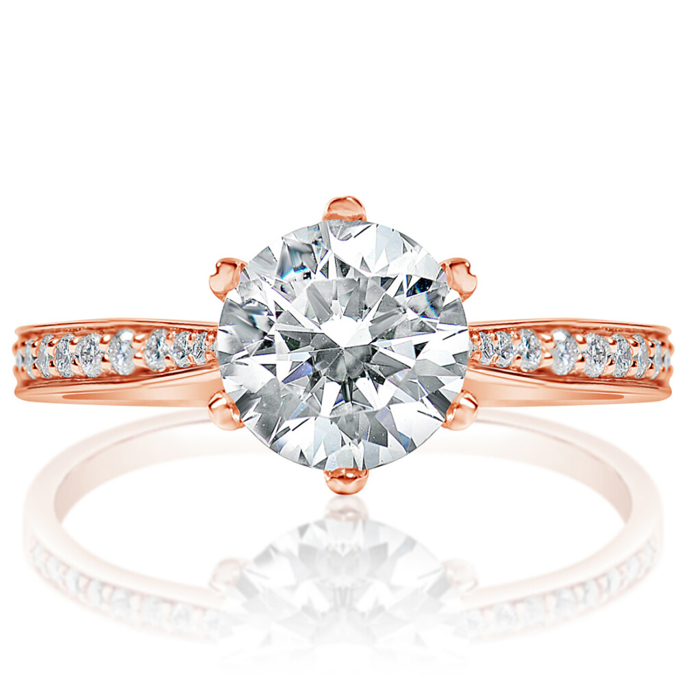 Round Diamond Six Prong Hidden Halo Engagement Ring