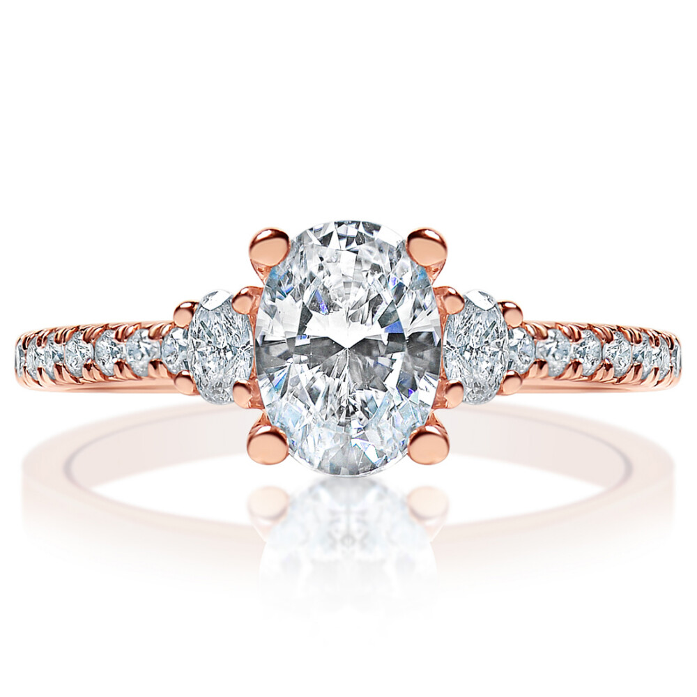 Oval Diamond Sidestones Engagement Ring