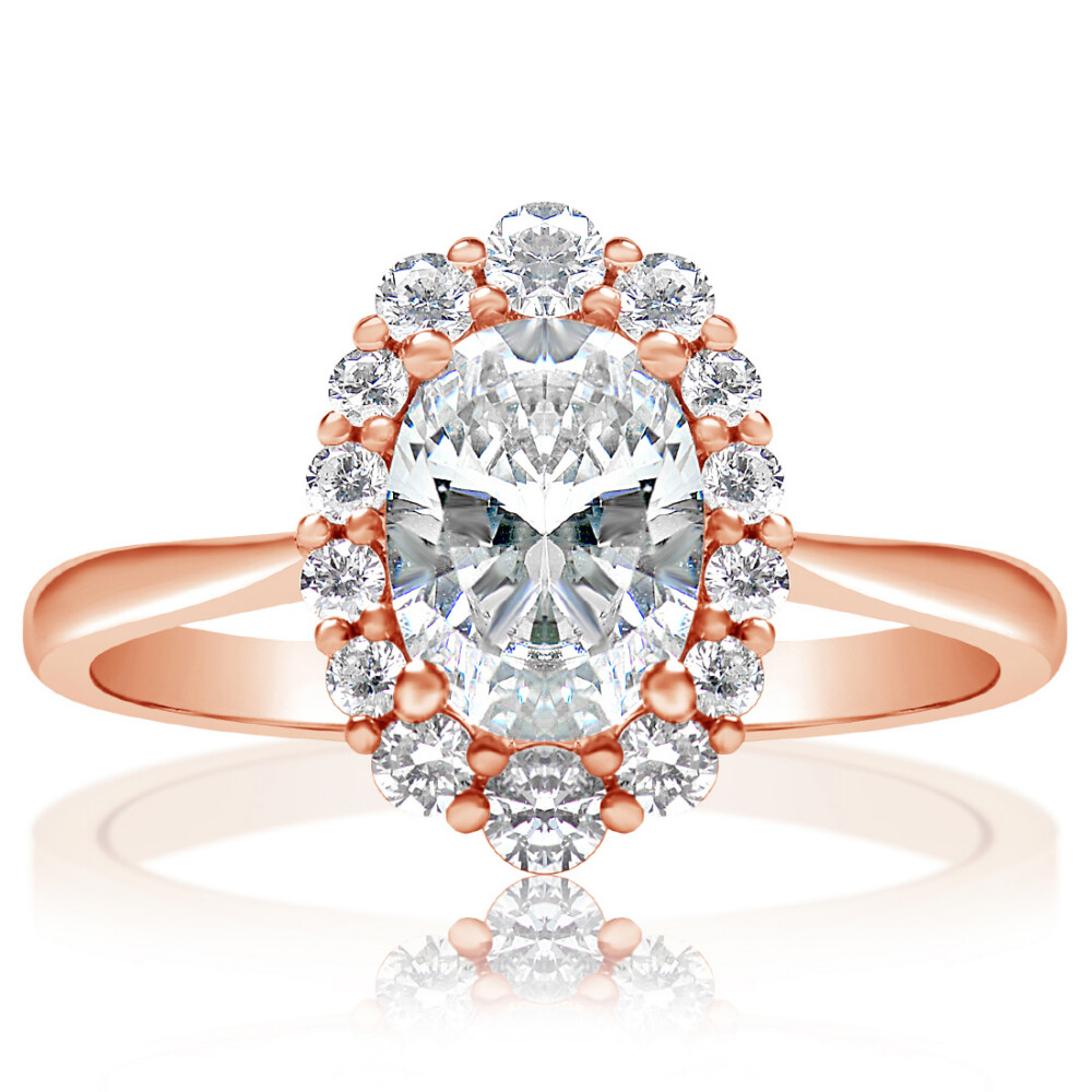 Oval Diamond Halo High Polish Band Engagement Ring