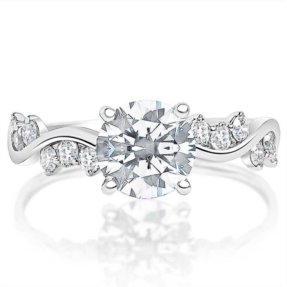 Round Diamond Wave and Diamond Band Engagement Ring