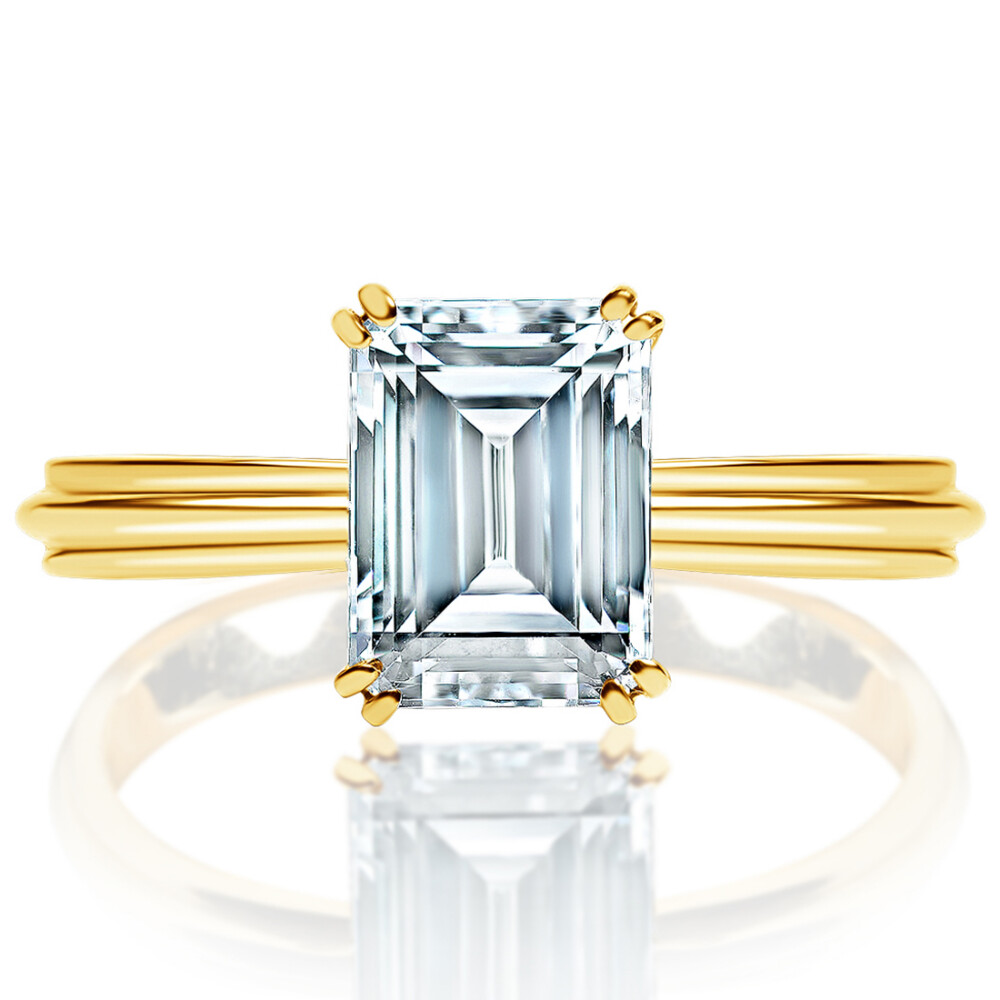 Emerald Double Prong Ridged Band Engagement Ring