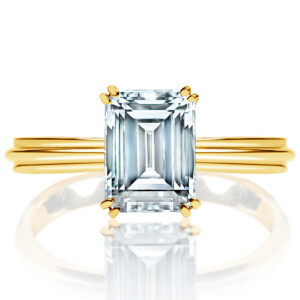 Emerald Double Prong Ridged Band Engagement Ring