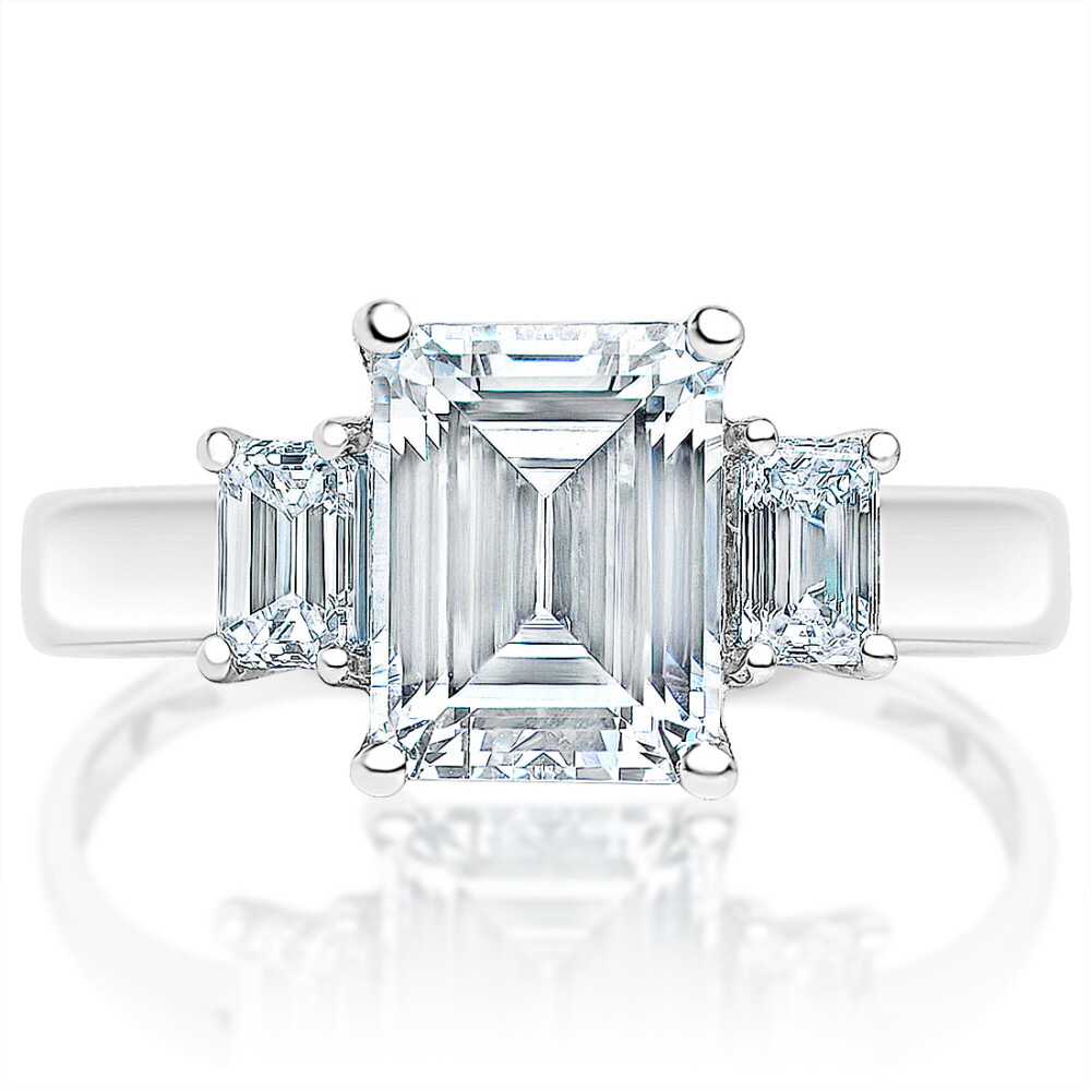 Emerald Diamond Sidestones Engagement Ring