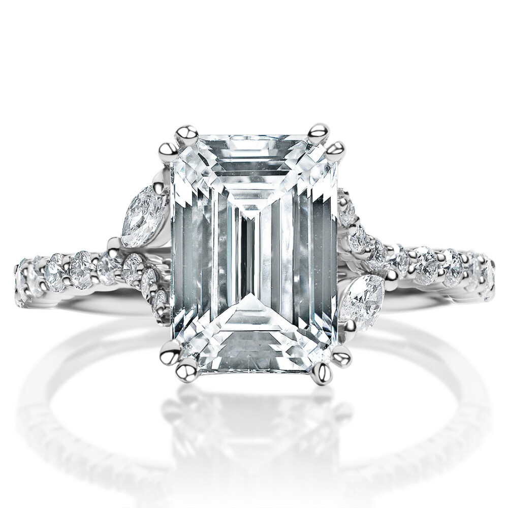 Emerald Diamond Marquise Split Shank Engagement Ring