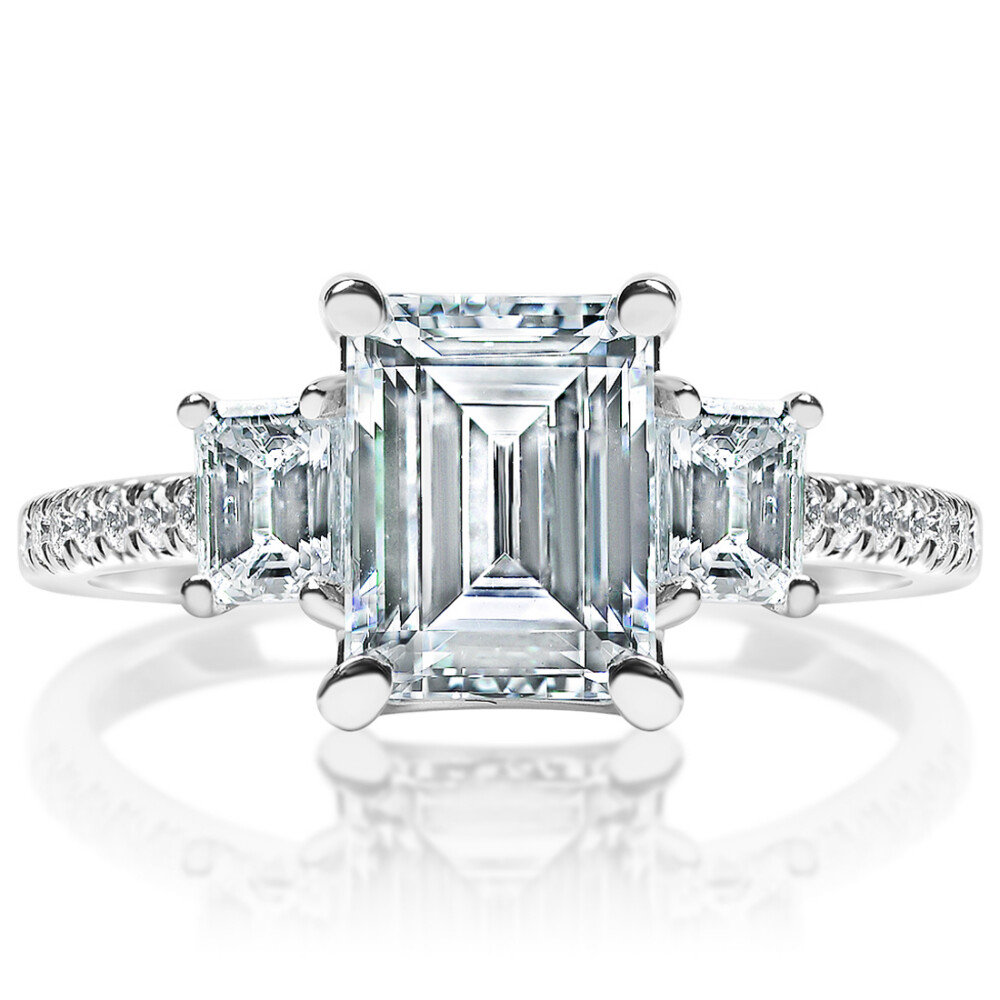 Emerald Diamond Sidestones Engagement Ring
