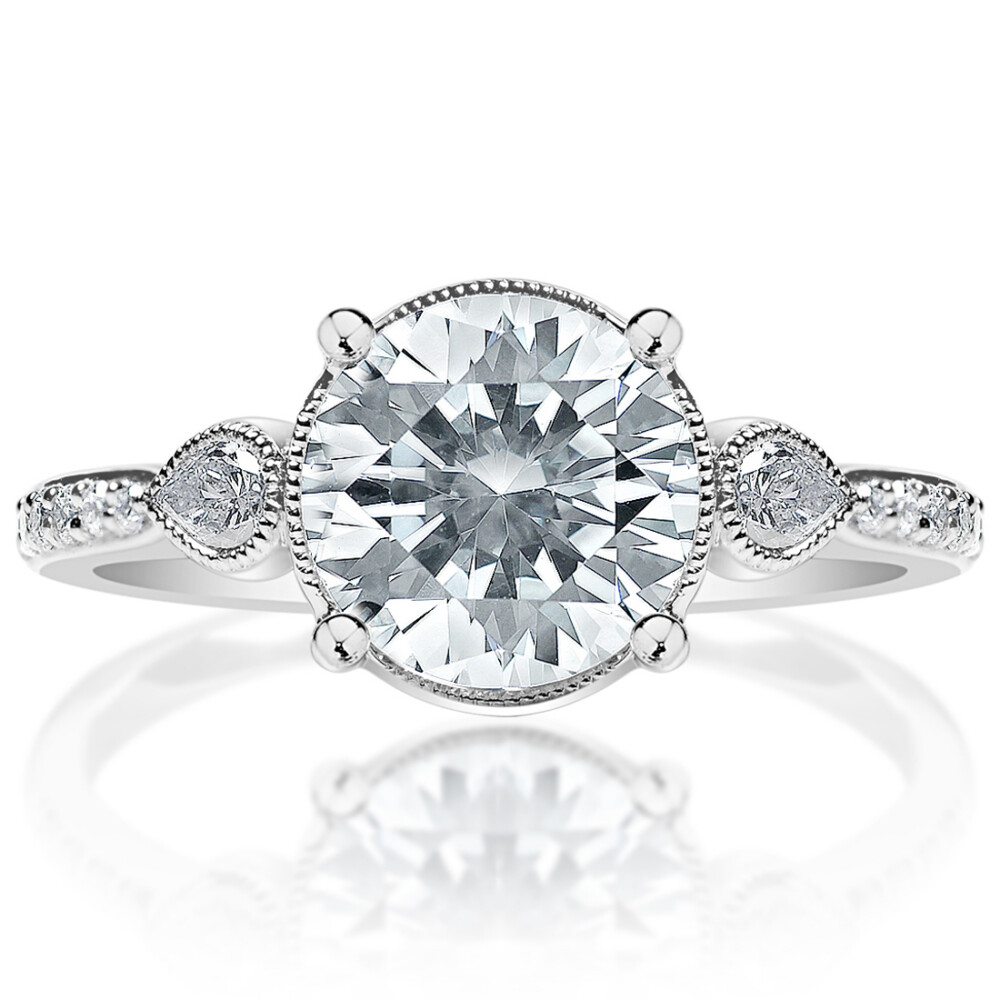 Round Diamond Pear Sidestones Engagement Ring