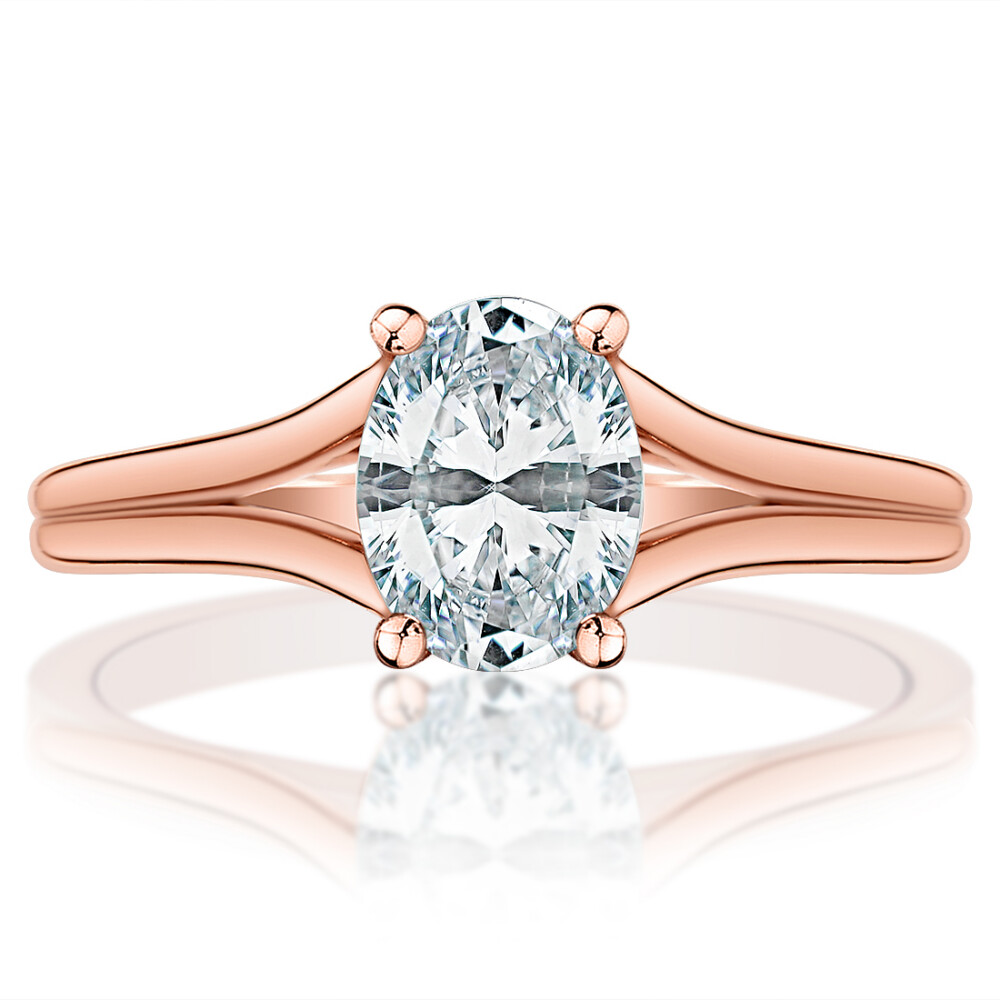 Oval Diamond Split Shank Engagement Ring