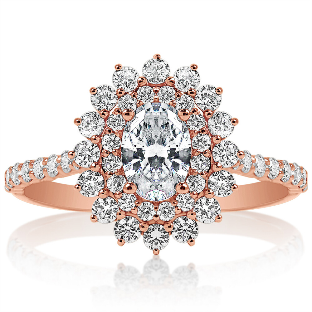 Oval Diamond Double Halo Engagement Ring