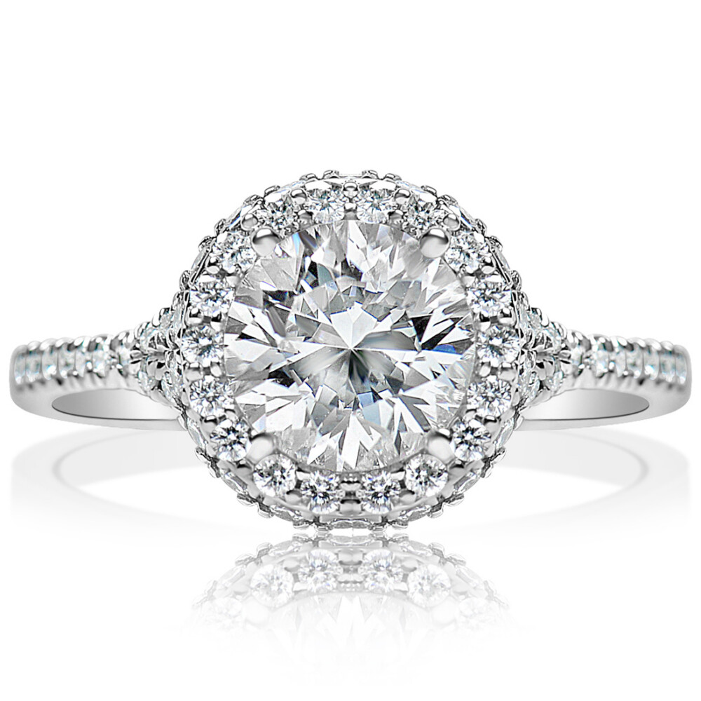 Round Diamond Hidden Halo with Split Shank Engagement Ring