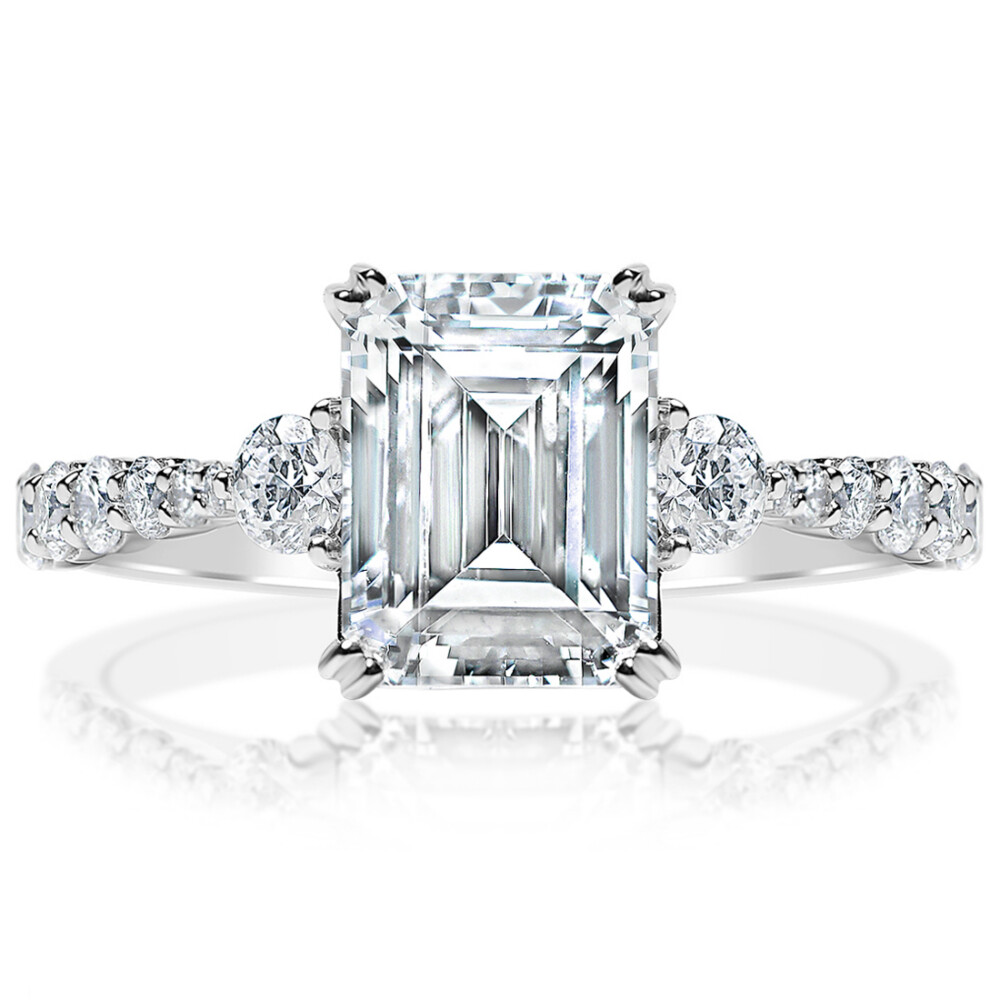 Emerald Diamond with Sidestones Engagement Ring