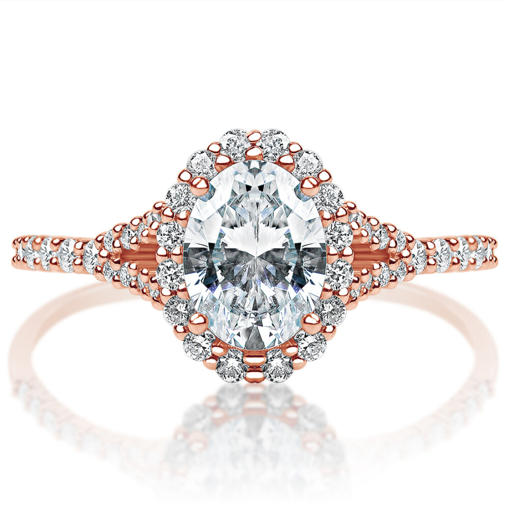 Oval Diamond Split Shank Halo Engagement Ring