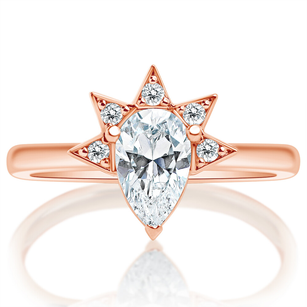 Pear Diamond Half Spike Halo Engagement Ring