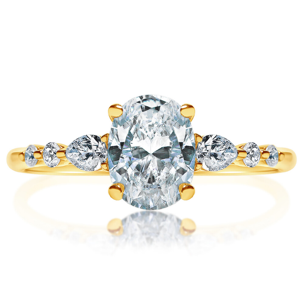 Oval Diamond Decorated Band Engagement Ring