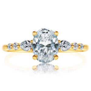 Oval Diamond Decorated Band Engagement Ring