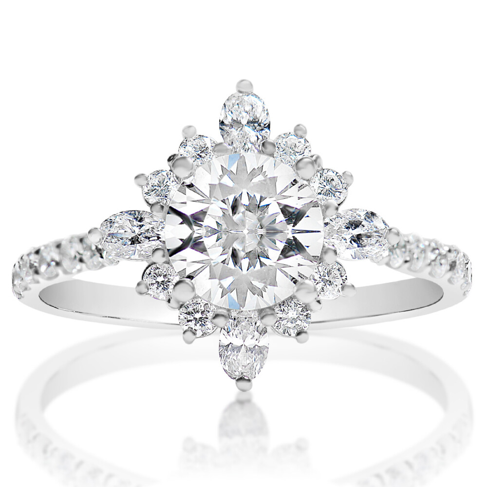 Round Diamond Kite Halo Engagement Ring