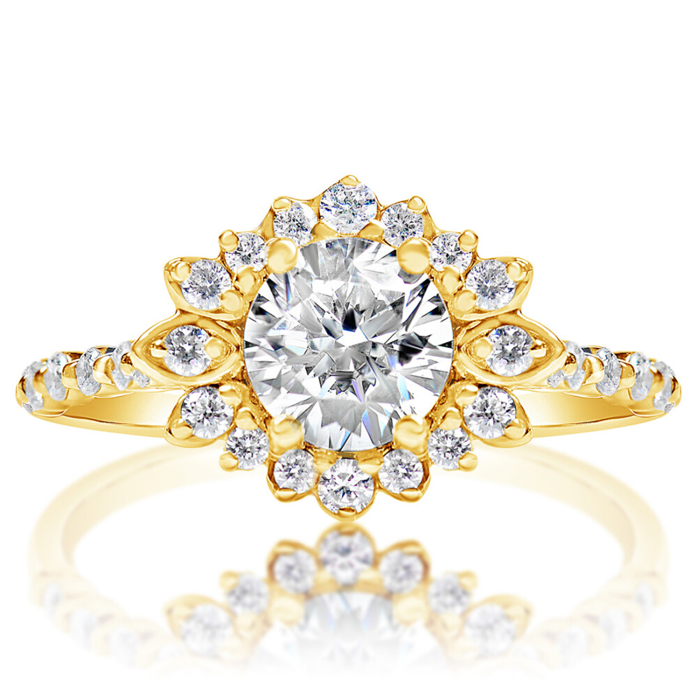 Round Diamond Floral Halo Engagement Ring