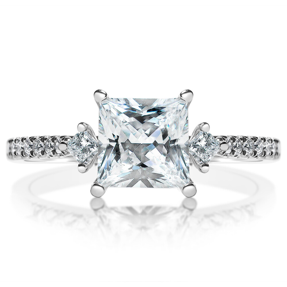 Princess Diamond Kite Sidestones Engagement Ring