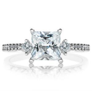 Princess Diamond Kite Sidestones Engagement Ring