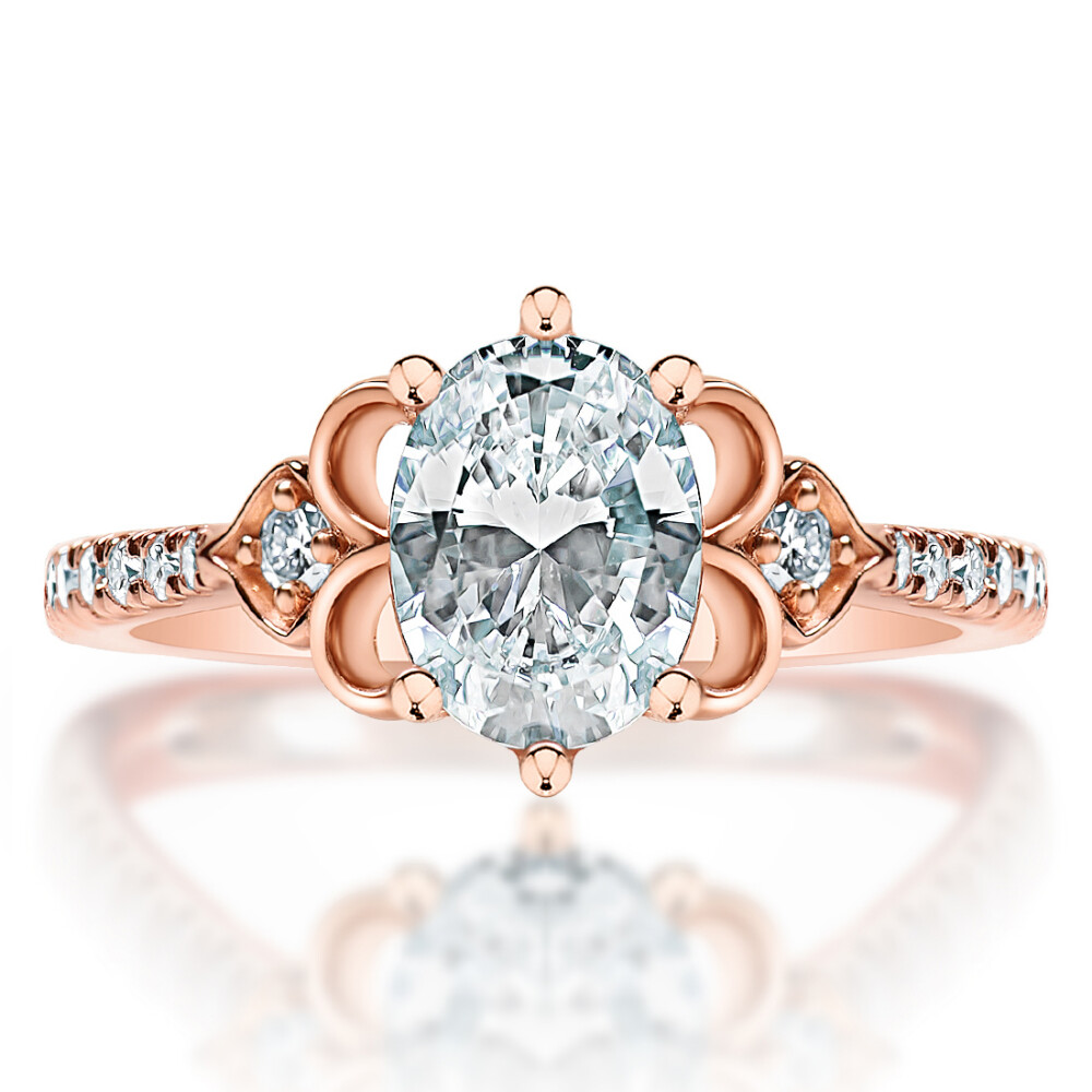 Oval Diamond Ribbon Halo Engagement Ring