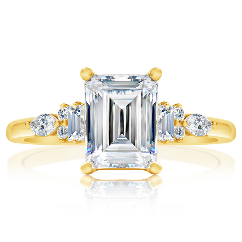 Emerald Diamond Cluster Engagement Ring