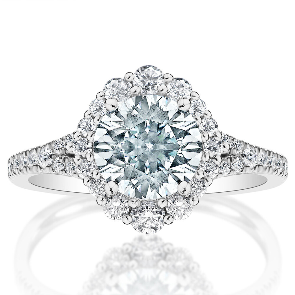 Round Diamond Split Shank Halo Engagement Ring