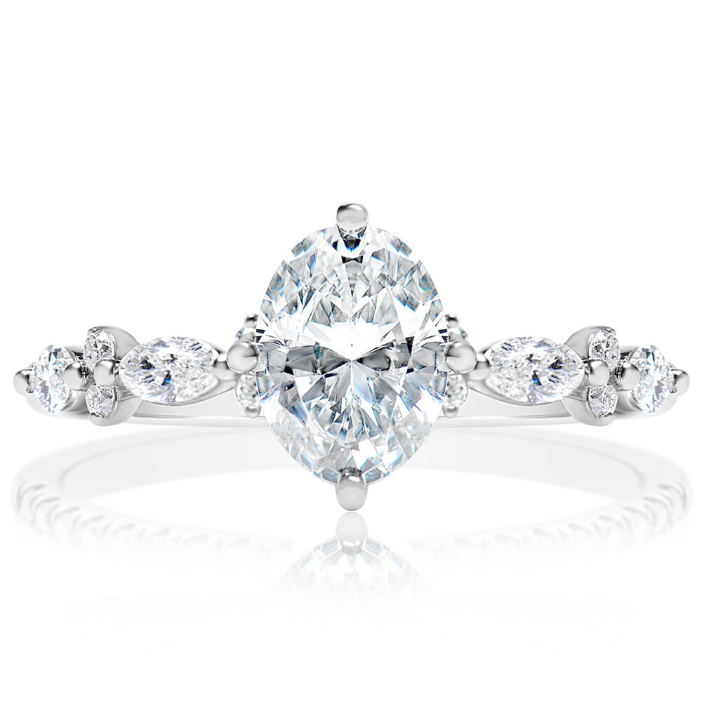 Oval Diamond Kite Set Oval and Diamond Band Engagement Ring
