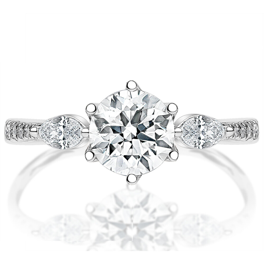 Round Diamond Marquise Sidestones Engagement Ring