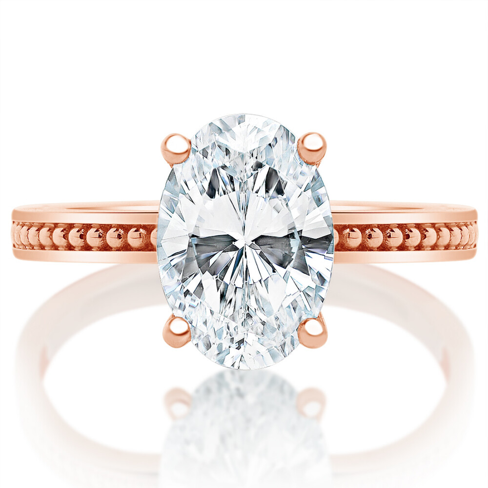 Oval Diamond Beaded Channel Band Engagement Ring
