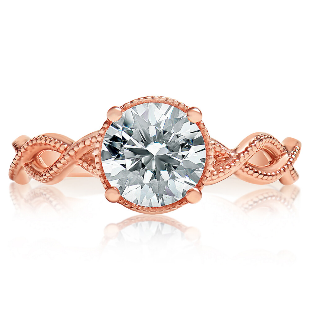 Round Diamond Milgrain Twist Solitaire Engagement Ring