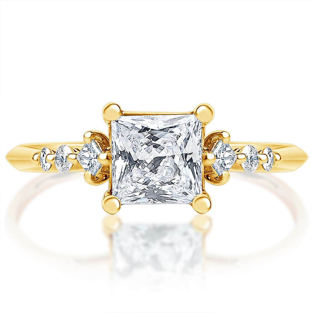 Princess Diamond Kite Sidestones Engagement Ring
