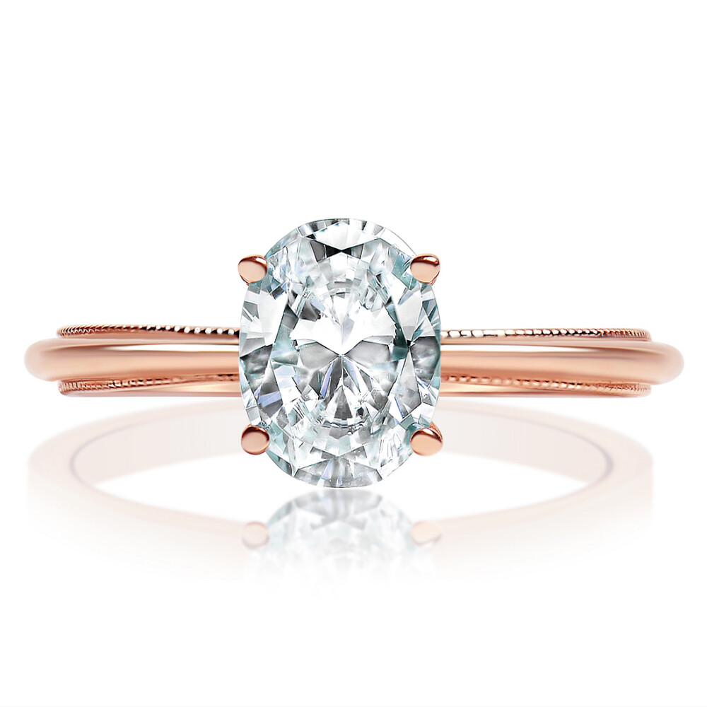 Oval Diamond Milgrain Edge Solitaire Engagement Ring