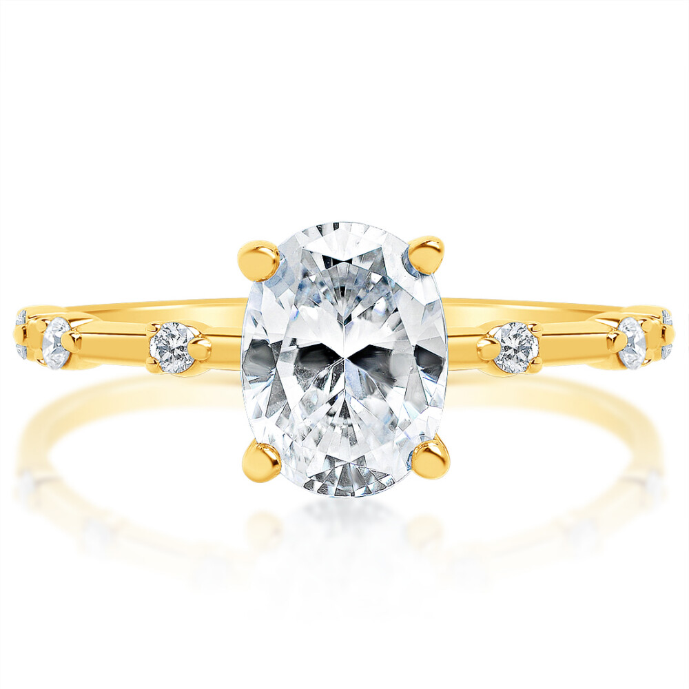 Oval Diamond Spaced Diamond Band Engagement Ring