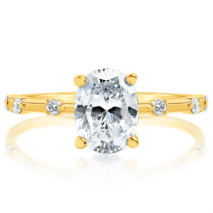 Oval Diamond Spaced Diamond Band Engagement Ring