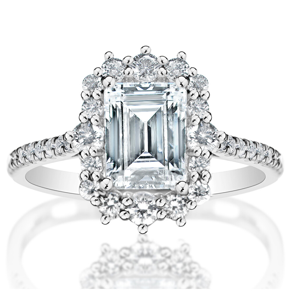 Emerald Diamond Halo Engagement Ring