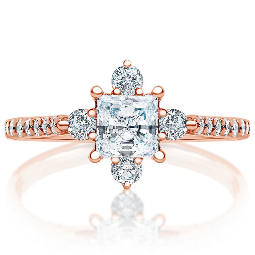 Princess Diamond Sidestone Halo Engagement Ring