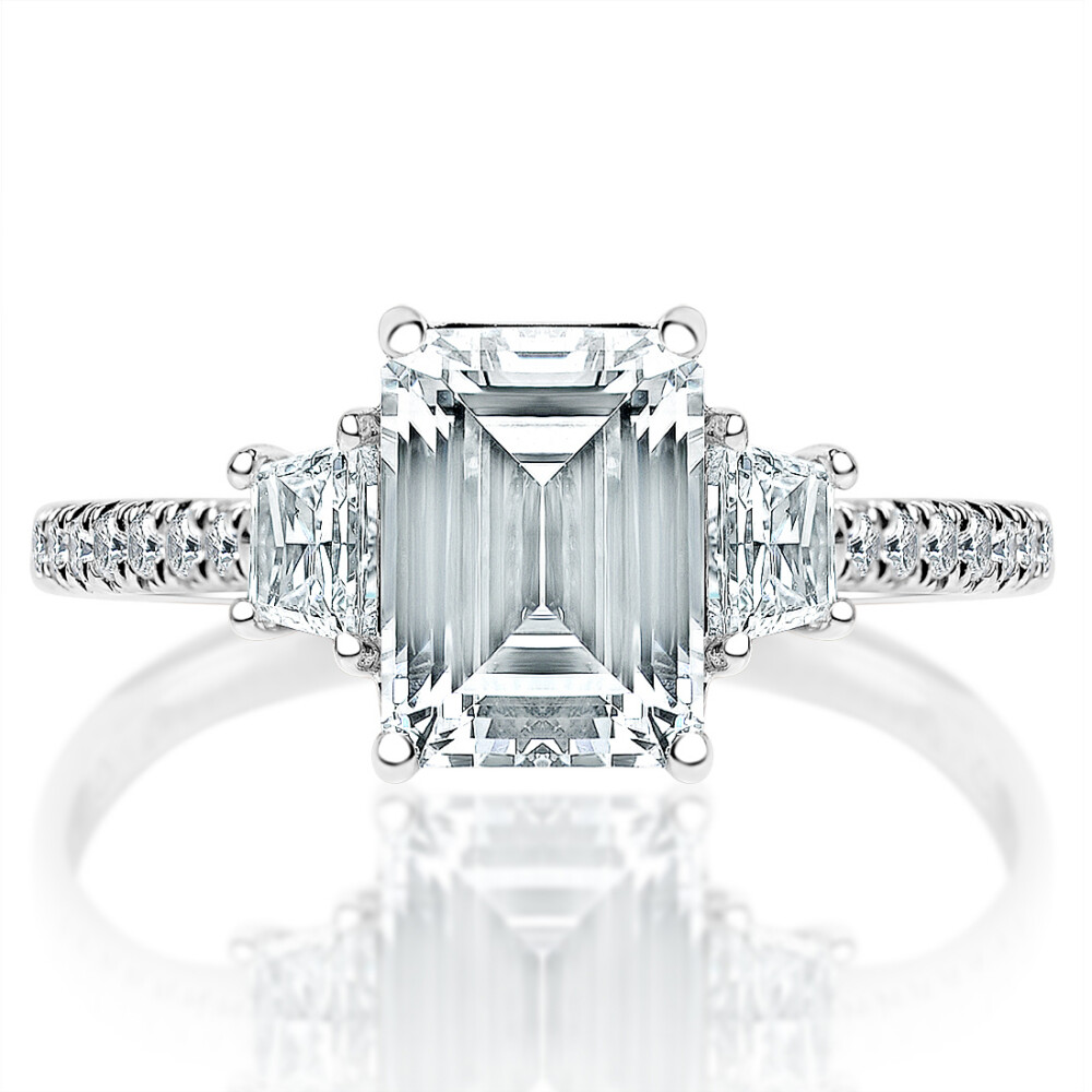 Emerald Diamond Fancy Sidestones Engagement Ring